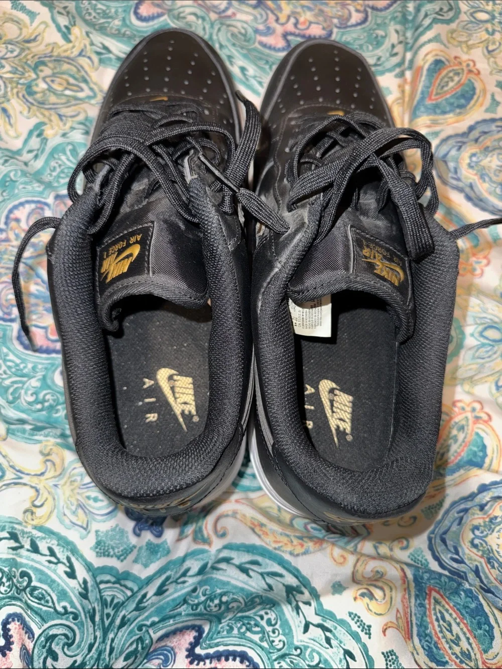 Nike Men's Black Sneakers with Gold Swoosh Accents - Picture 2 of 4
